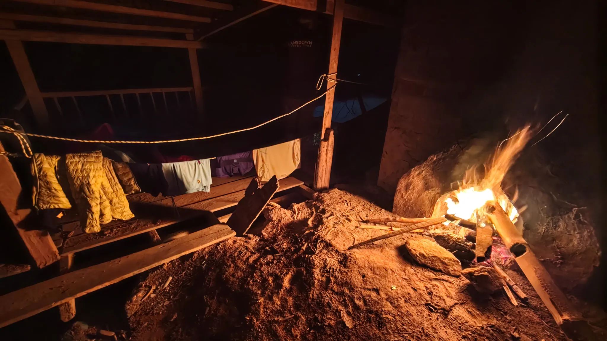 Night shelter and campfire beside the Nam Ou