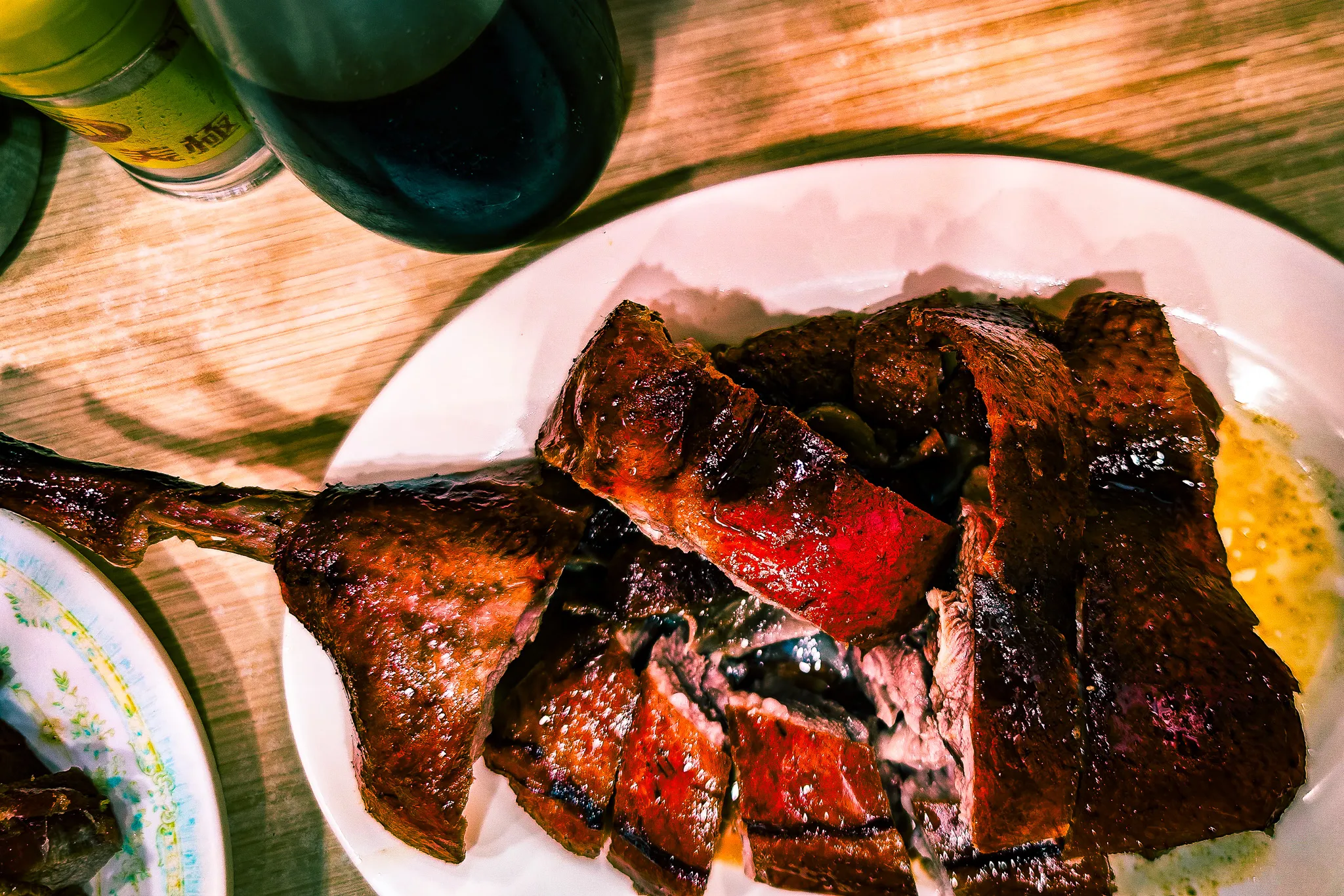Close-up of a plate of Michelin-recommended roasted goose at Yat Lok restaurant in Hong Kong